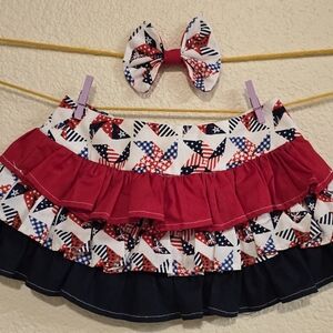 Patriotic kids fluffer skirt with matching hairbow
